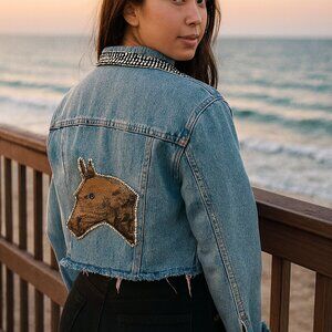 Size 10 Jeanology Equestran Jacket Woman's Repurposed with Three-quarter Sleeves